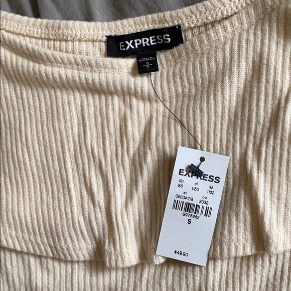 Express Ribbed Ruffle Off The Shoulder Bodysuit - Picture 2 of 4